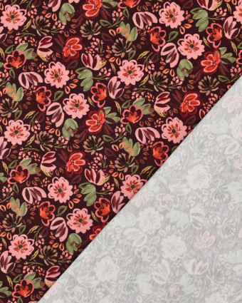 Tissu Jersey Motif Digital Fleuri Fond Bordeaux - Mercerine