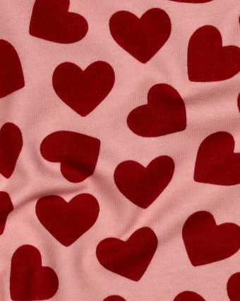 Tissu Sweat Rose Nude Petits Cœurs Rouge - Mercerine