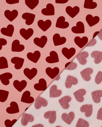Tissu Sweat Rose Nude Petits Cœurs Rouge - Mercerine