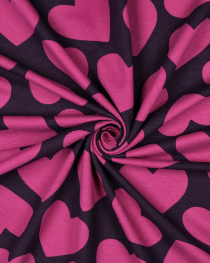 Tissu Sweat Prune Cœur Framboise - Mercerine