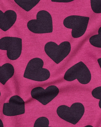 Tissu Sweat Framboise Petits Cœurs Prune - Mercerine