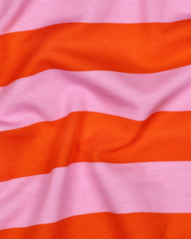 Tissu Sweat à Rayures Rose et Orange - Mercerine