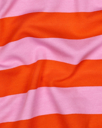 Tissu Sweat à Rayures Rose et Orange - Mercerine