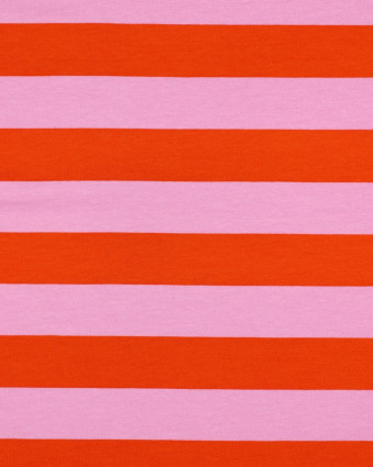Tissu Sweat à Rayures Rose et Orange - Mercerine