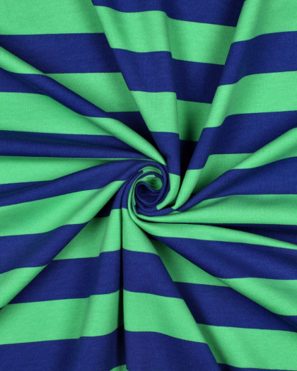 Tissu Sweat à Rayures Bleu et Vert - Mercerine