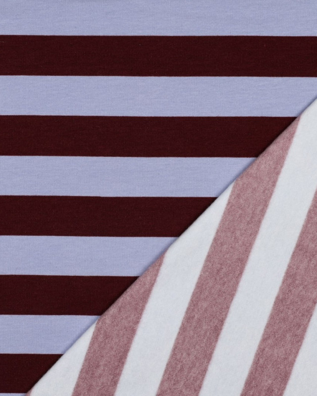 Tissu Sweat à Rayures Bleu et Bordeaux - Mercerine