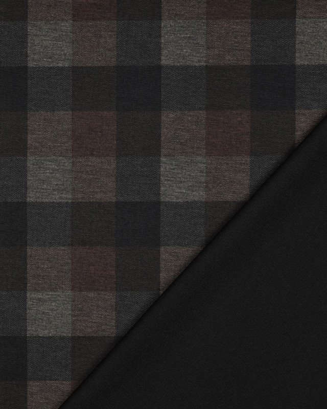 Tissu Punta Vincenza Stretch à Carreaux Noirs et Marrons - Mercerine