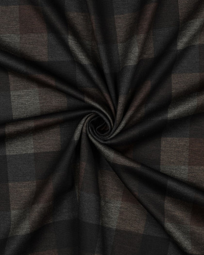 Tissu Punta Vincenza Stretch à Carreaux Noirs et Marrons - Mercerine