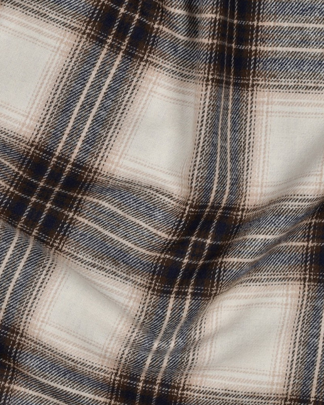 Tissu Flanelle à Carreaux Beige et Bleu Marine - Mercerine