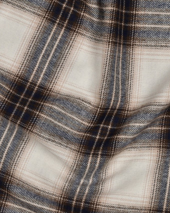 Tissu Flanelle à Carreaux Beige et Bleu Marine - Mercerine