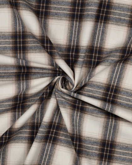 Tissu Flanelle à Carreaux Beige et Bleu Marine - Mercerine