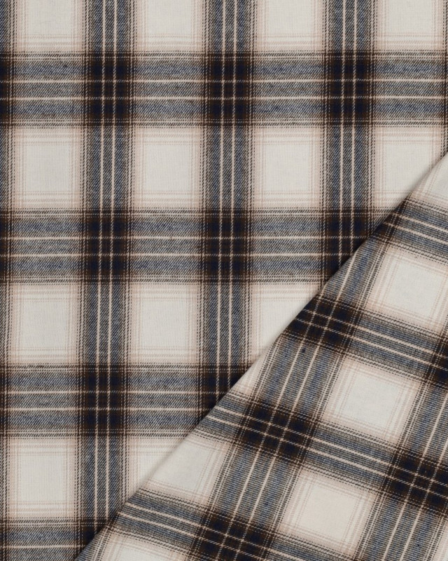 Tissu Flanelle à Carreaux Beige et Bleu Marine - Mercerine