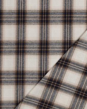 Tissu Flanelle à Carreaux Beige et Bleu Marine - Mercerine