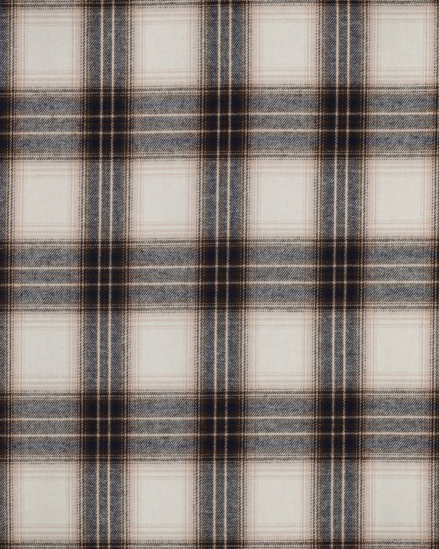 Tissu Flanelle à Carreaux Beige et Bleu Marine - Mercerine