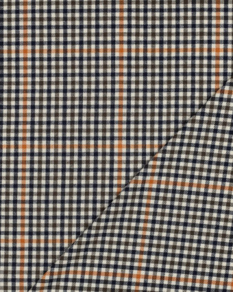 Tissu Flanelle Petits Carreaux Bleu Marine et Kaki - Mercerine