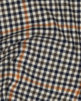 Tissu Flanelle Petits Carreaux Bleu Marine et Kaki - Mercerine