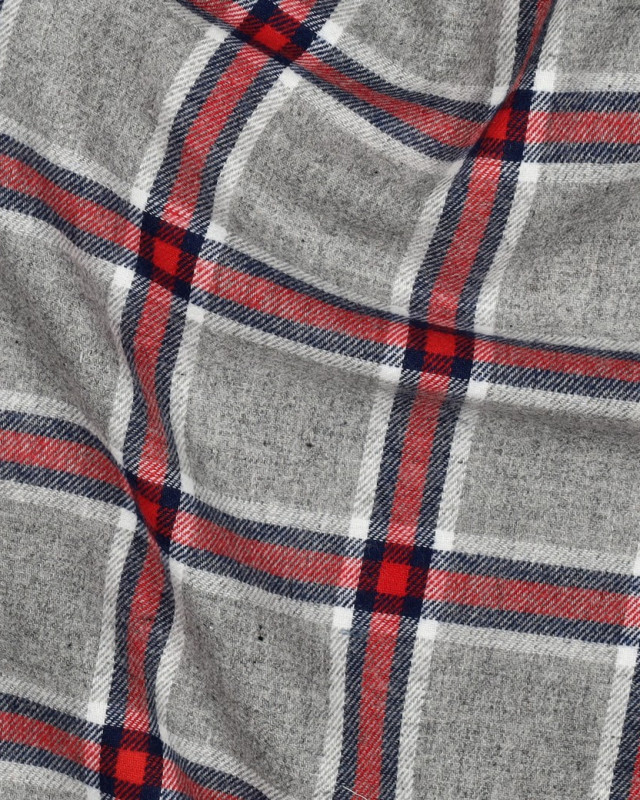 Tissu Flanelle à Carreaux Gris et Rouge - Mercerine