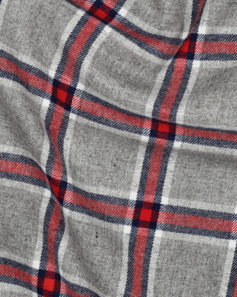 Tissu Flanelle à Carreaux Gris et Rouge - Mercerine