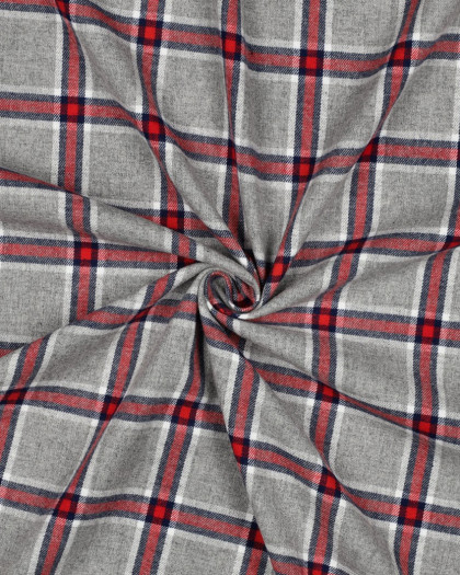 Tissu Flanelle à Carreaux Gris et Rouge - Mercerine