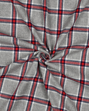 Tissu Flanelle à Carreaux Gris et Rouge - Mercerine