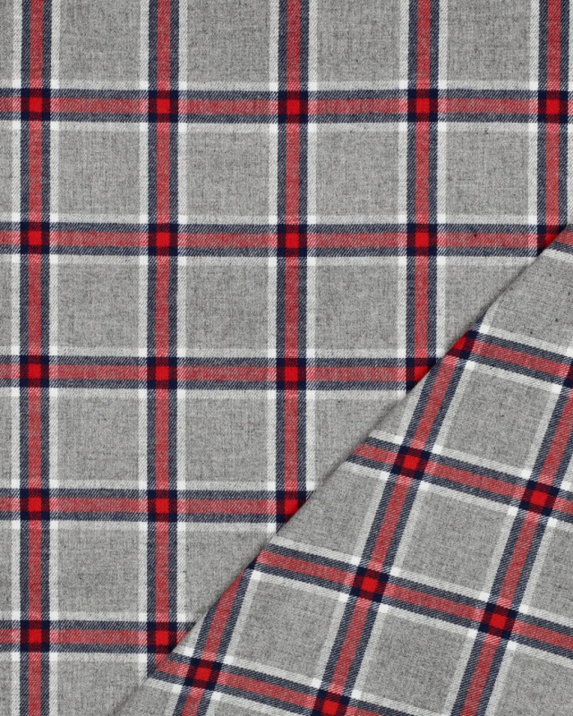 Tissu Flanelle à Carreaux Gris et Rouge - Mercerine