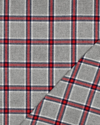 Tissu Flanelle à Carreaux Gris et Rouge - Mercerine