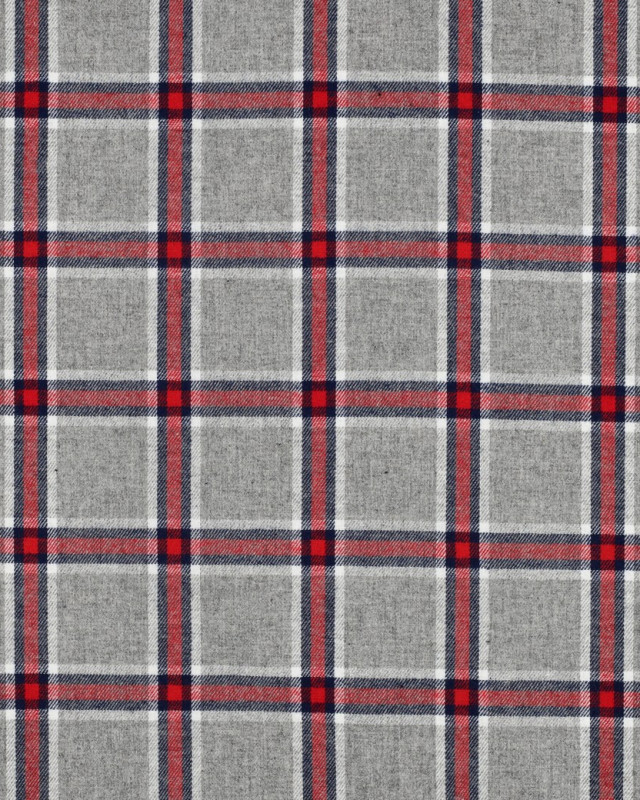 Tissu Flanelle à Carreaux Gris et Rouge - Mercerine