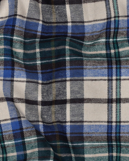 Tissu Flanelle à Carreaux Beige et Bleu - Mercerine