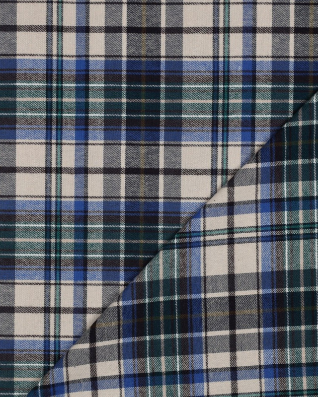 Tissu Flanelle à Carreaux Beige et Bleu - Mercerine