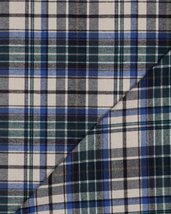 Tissu Flanelle à Carreaux Beige et Bleu - Mercerine