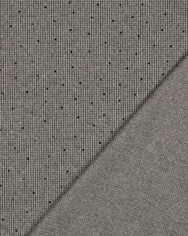 Tissu Effet Lainage Pied de Poule Gris et Strass Noir - Mercerine
