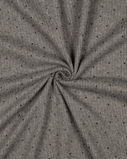 Tissu Effet Lainage Pied de Poule Gris et Strass Noir - Mercerine