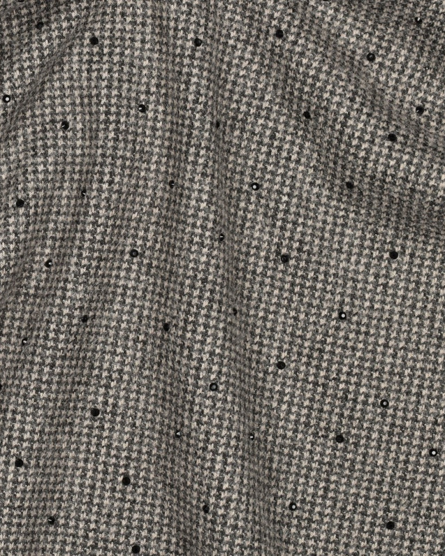 Tissu Effet Lainage Pied de Poule Gris et Strass Noir - Mercerine