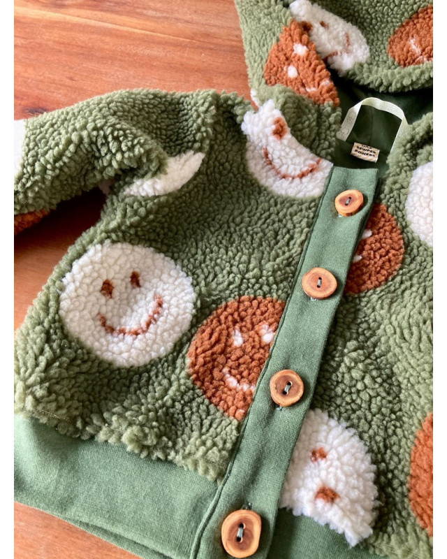 Tissu Sherpa Smiley Kaki - Mercerine
