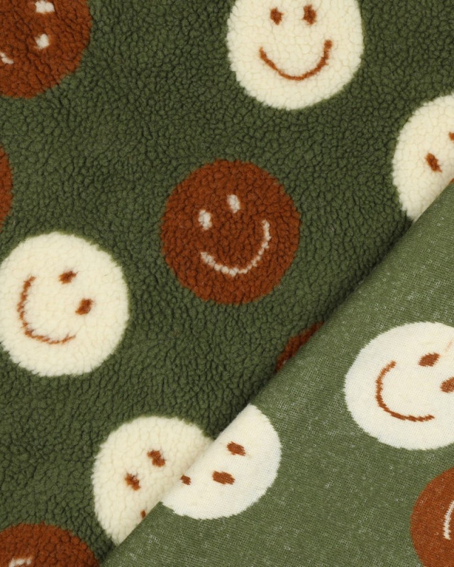Tissu Sherpa Smiley Kaki - Mercerine