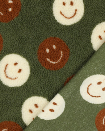 Tissu Sherpa Smiley Kaki - Mercerine