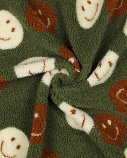Tissu Sherpa Smiley Kaki - Mercerine