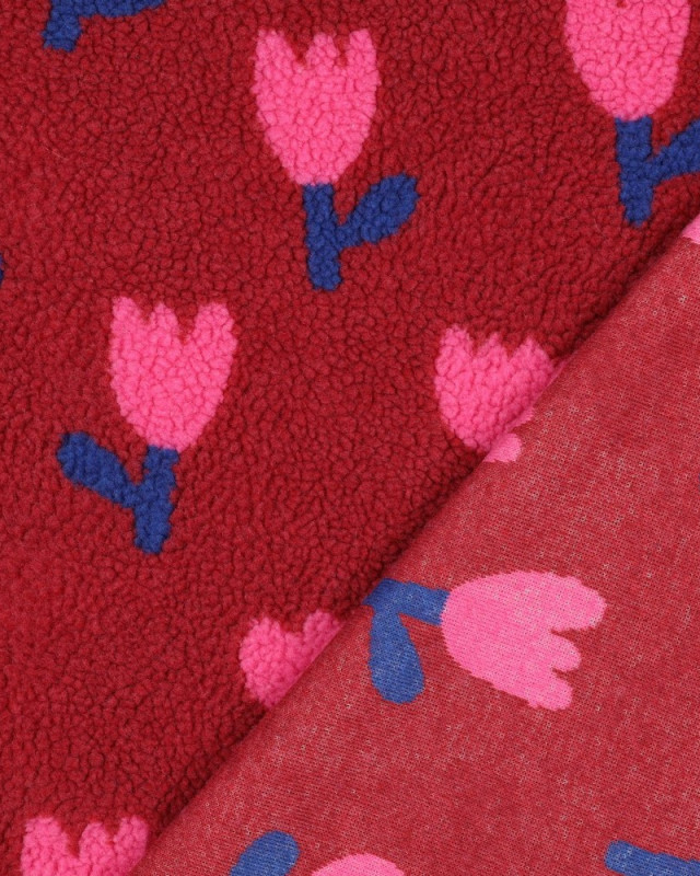 Tissu Sherpa Tulipes Bordeaux - Mercerine