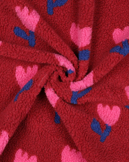 Tissu Sherpa Tulipes Bordeaux - Mercerine