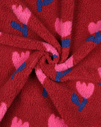 Tissu Sherpa Tulipes Bordeaux - Mercerine