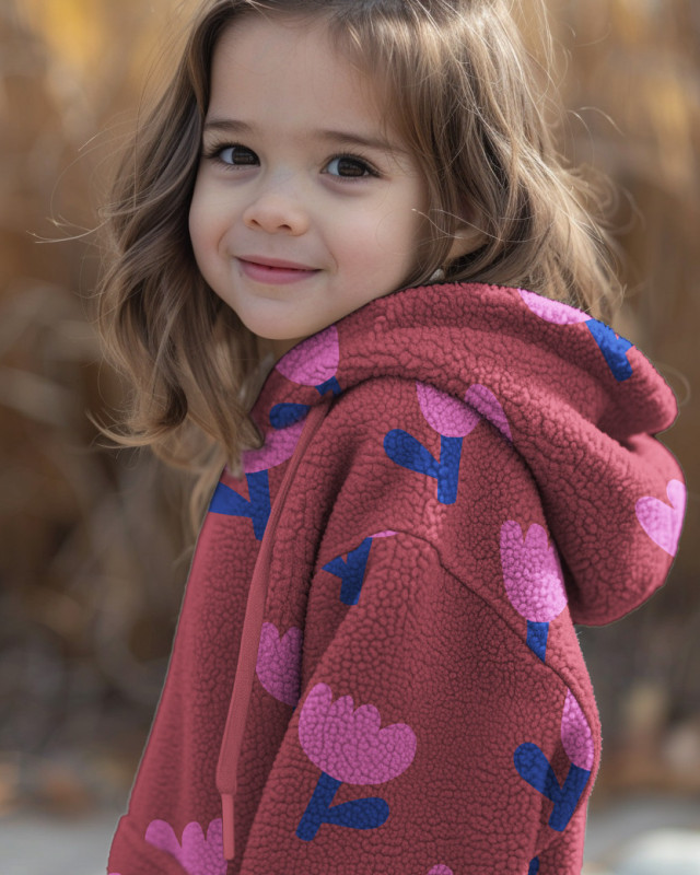 Tissu Sherpa Tulipes Bordeaux - Mercerine