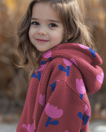 Tissu Sherpa Tulipes Bordeaux - Mercerine