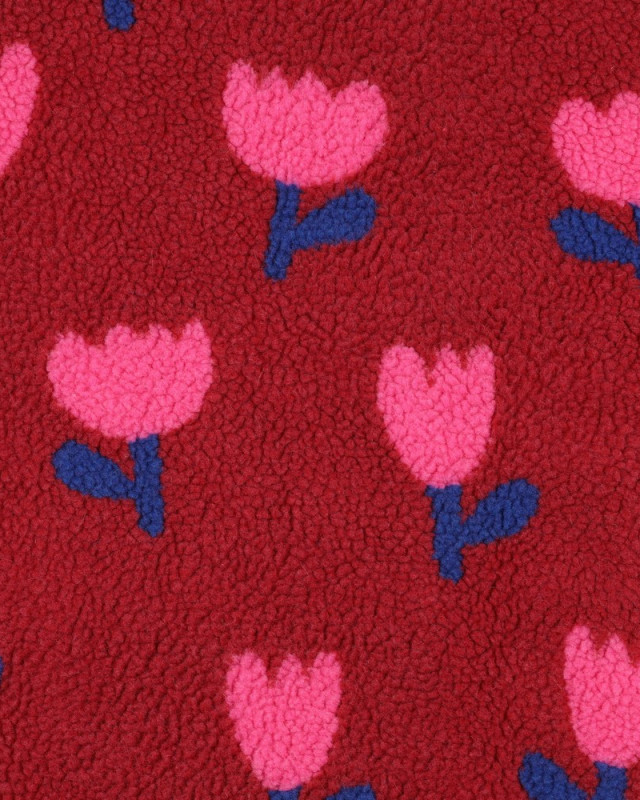 Tissu Sherpa Tulipes Bordeaux - Mercerine