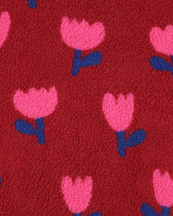 Tissu Sherpa Tulipes Bordeaux - Mercerine