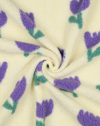 Tissu Sherpa Tulipes Lilas Fond Ecru - Mercerine