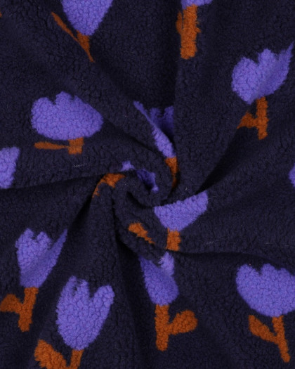 Tissu Sherpa Tulipes Bleu Marine - Mercerine