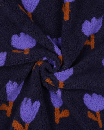 Tissu Sherpa Tulipes Bleu Marine - Mercerine