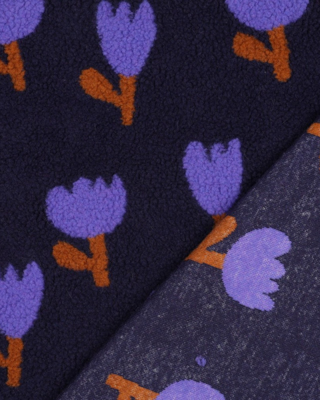 Tissu Sherpa Tulipes Bleu Marine - Mercerine