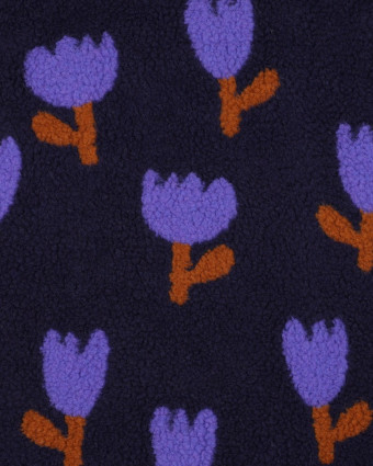 Tissu Sherpa Tulipes Bleu Marine - Mercerine
