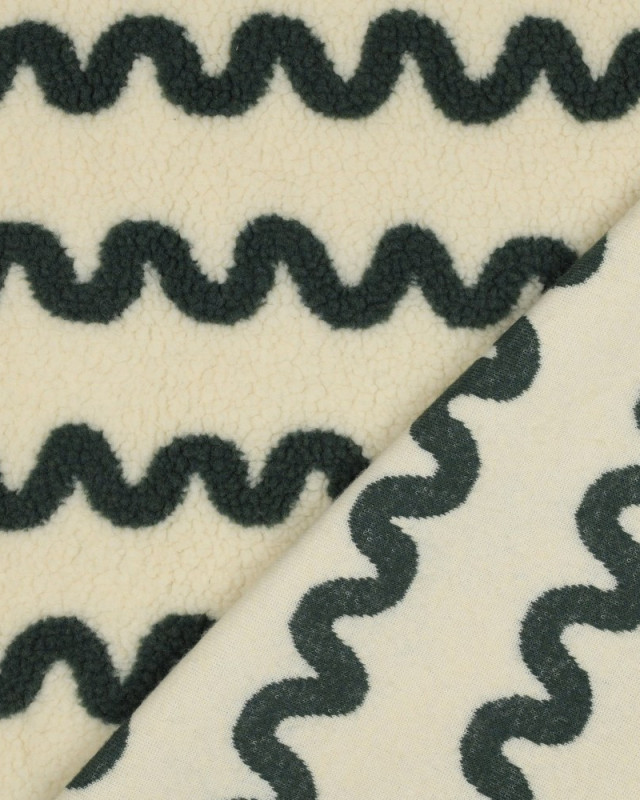 Tissu Sherpa Ecru Wave Vert Foncé - Mercerine